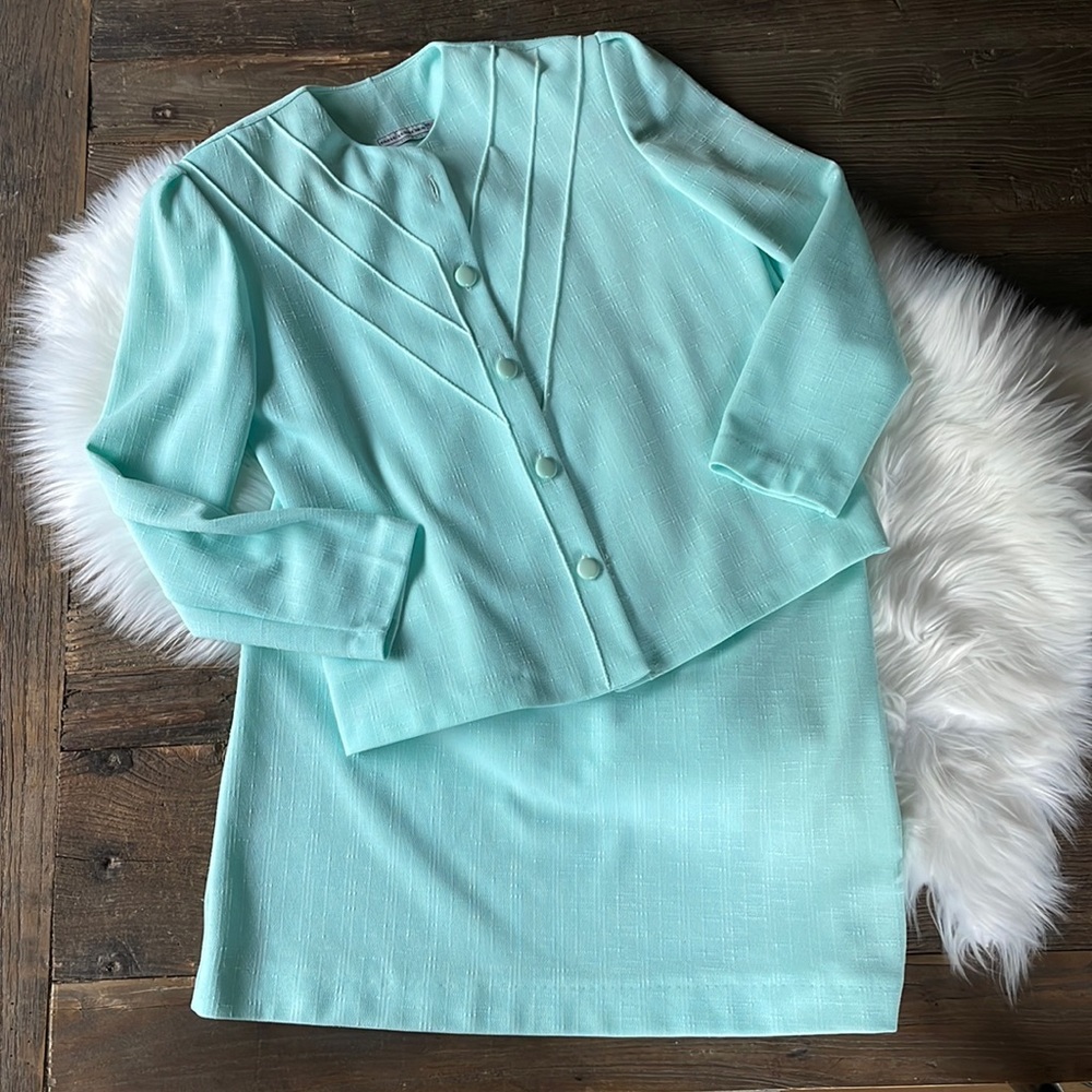 Vintage Pablo Collection mint green skirt set EUC size 12P